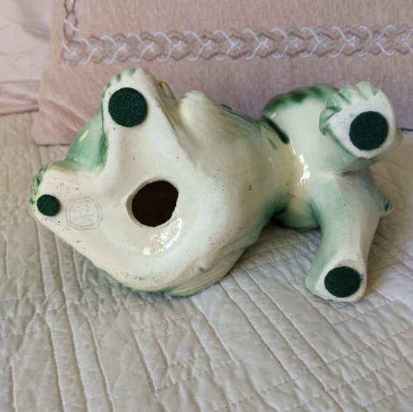 Vintage Majolica Chinese Porcelain Green, Blue & Tan Foo Dog Shishi Lion Statue - Picture 3 of 12